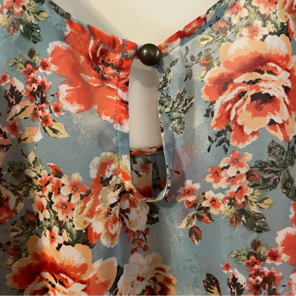 Junior Misses Forever XXI Aqua Coral Floral Sheer Top Size M - Picture 6 of 10